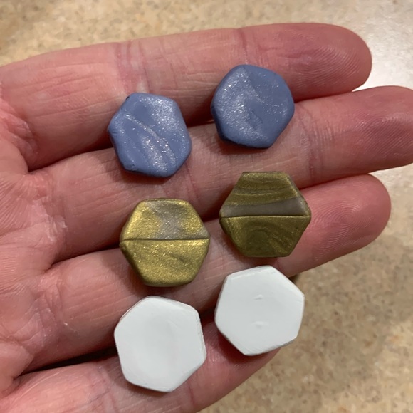 Jewelry - Set of 3 handmade clay hexagon stud earrings bundle